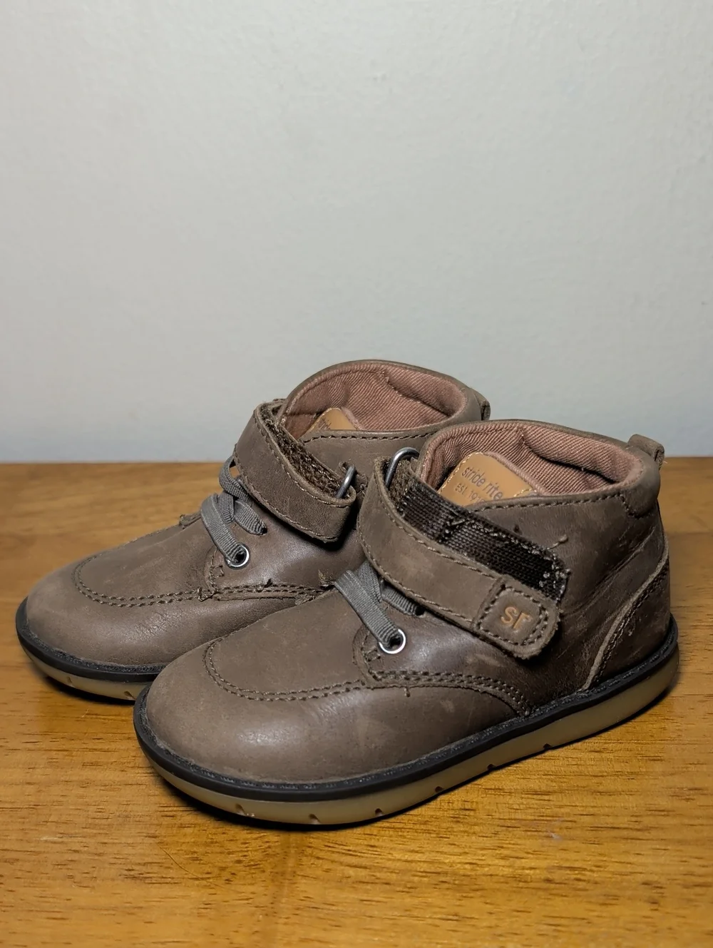 Stride Rite Quinn Leather Boot Brown Memory Foam Hook & Loop Toddler Boy Size 6M
